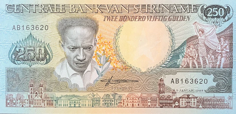 اسکناس سورینام 250 گیلدر سورینام 1988